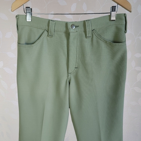 Vintage 70s High Rise Waffle Knit Flared Leg Comfy Trousers Lee Sage Green - Picture 3 of 16